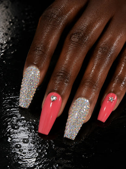 Coral Crystal Bling Press-On Nails - hand2