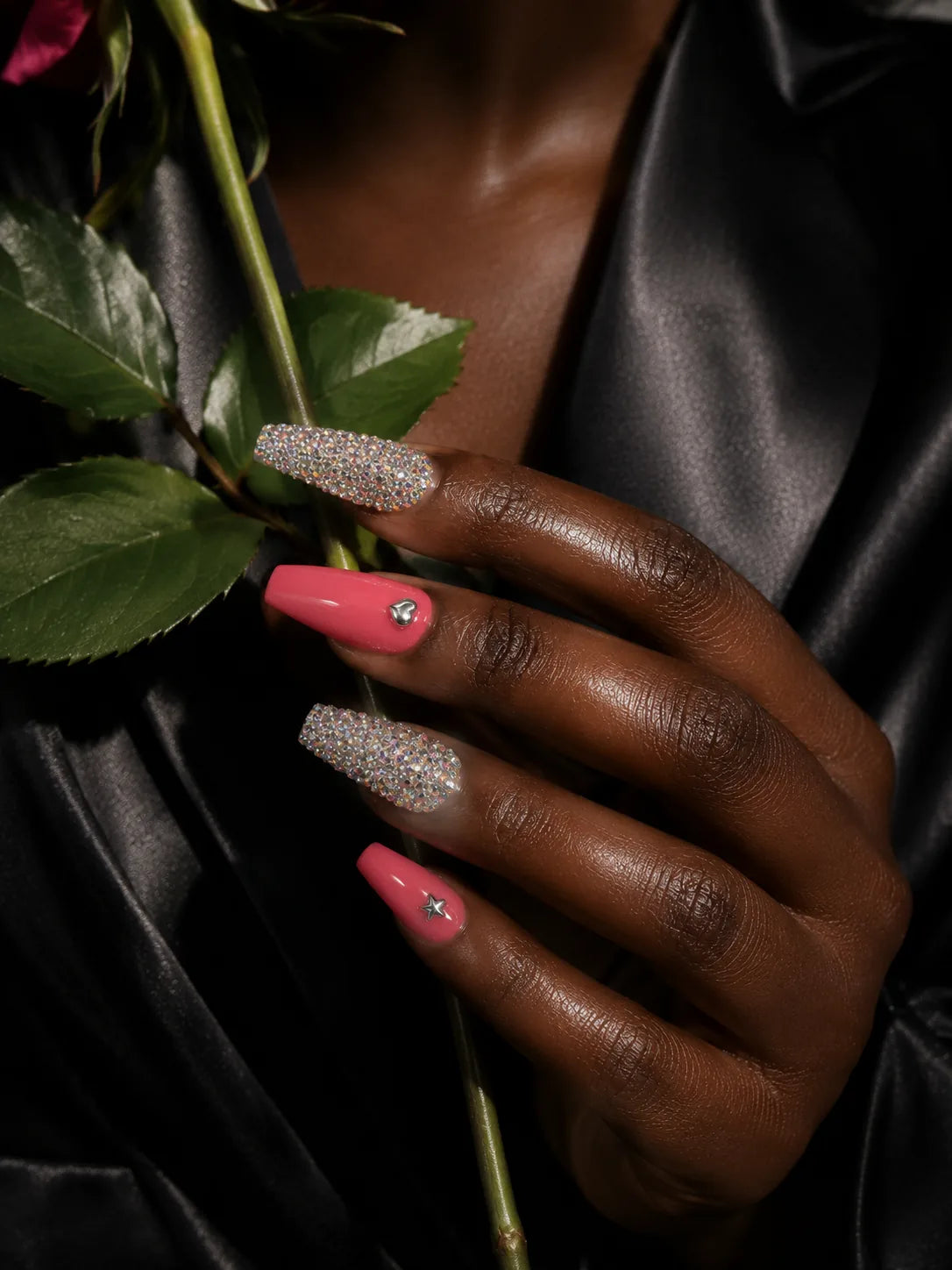 Coral Crystal Bling Press-On Nails - life1
