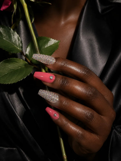 Coral Crystal Bling Press-On Nails - life1