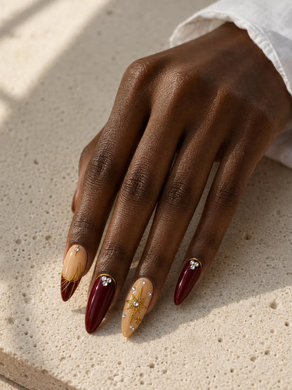 Crimson Starburst Bling Press-On Nails - hand2