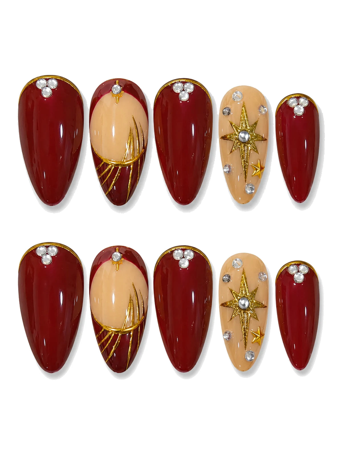 Crimson Starburst press-on nails set