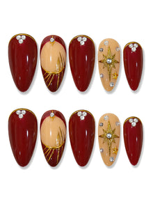 Crimson Starburst Bling Press-On Nails