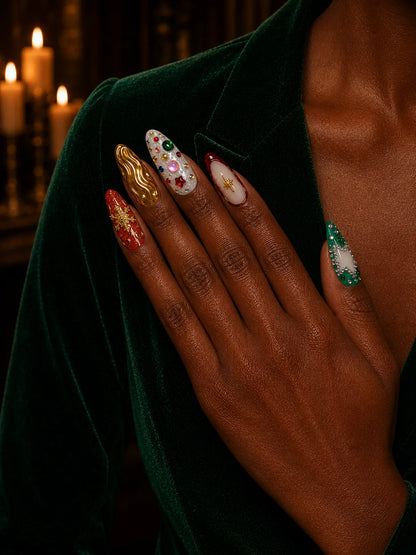 Emerald Bling Gold Rhinestone Press-On Nails - life2