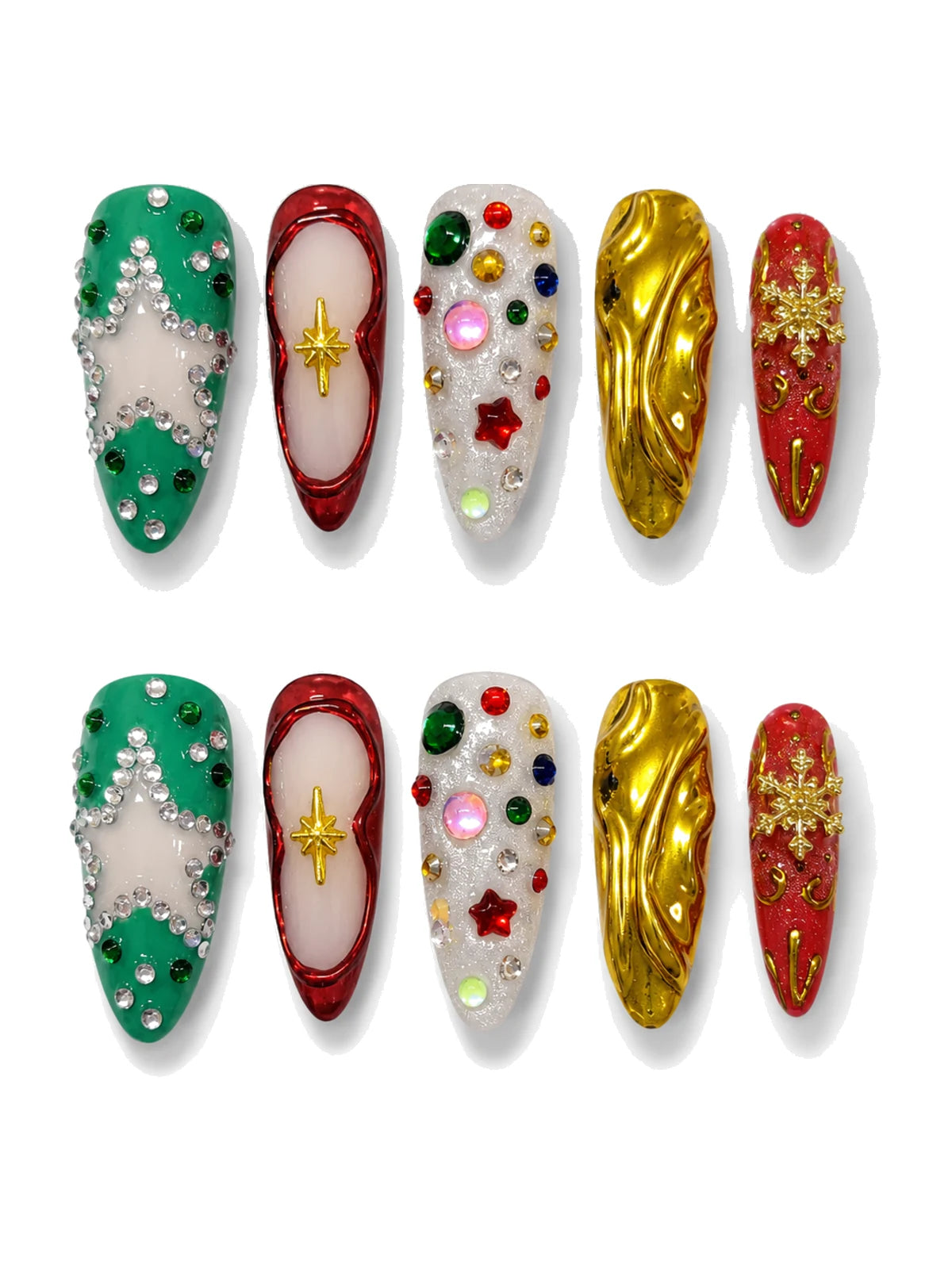 Emerald Bling press-on nails set