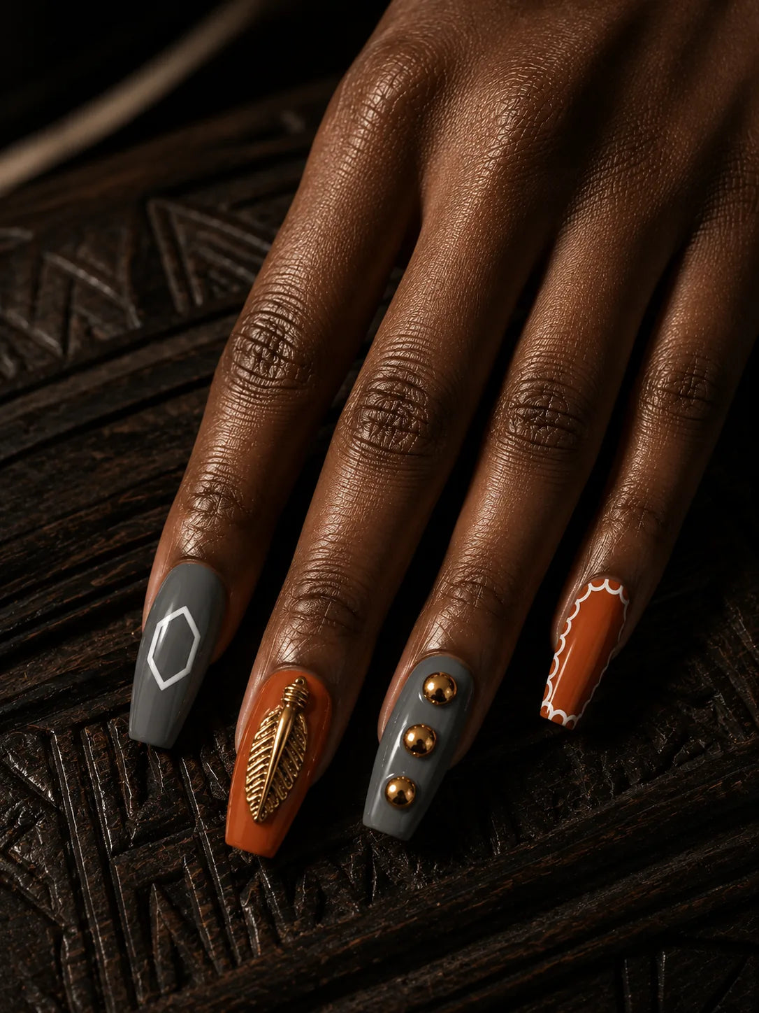 Feather Flame Terracotta Press-On Nails - hand2