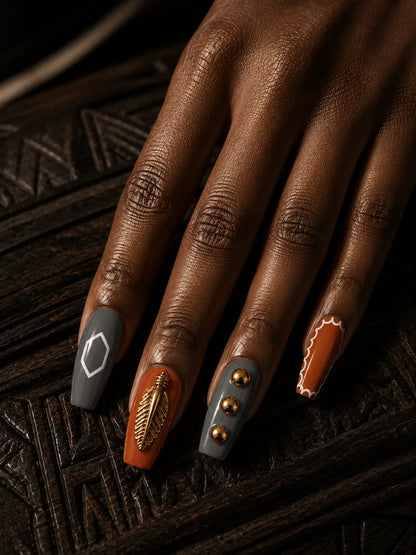 Feather Flame Terracotta Press-On Nails - hand2