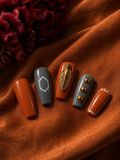 Feather Flame Terracotta Press-On Nails - closeup2