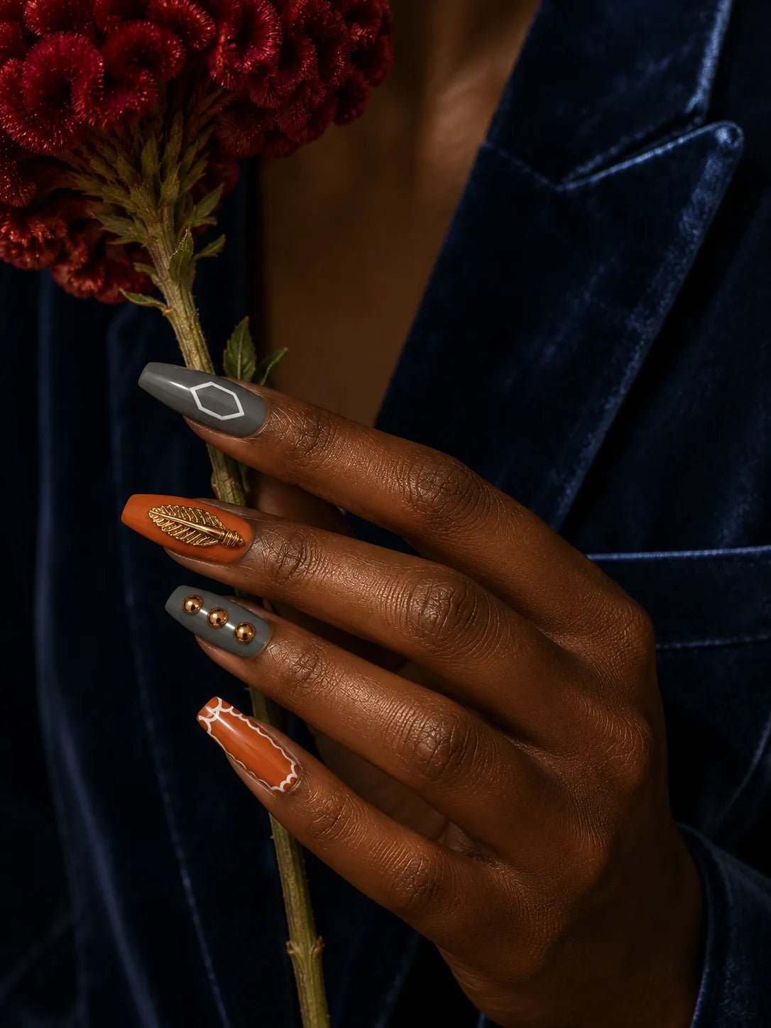 Feather Flame Terracotta Press-On Nails - life1