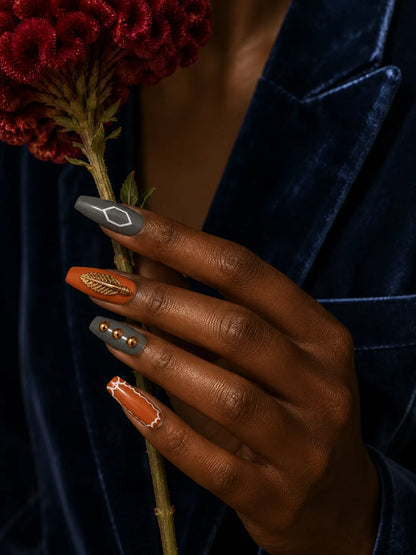 Feather Flame Terracotta Press-On Nails - life1