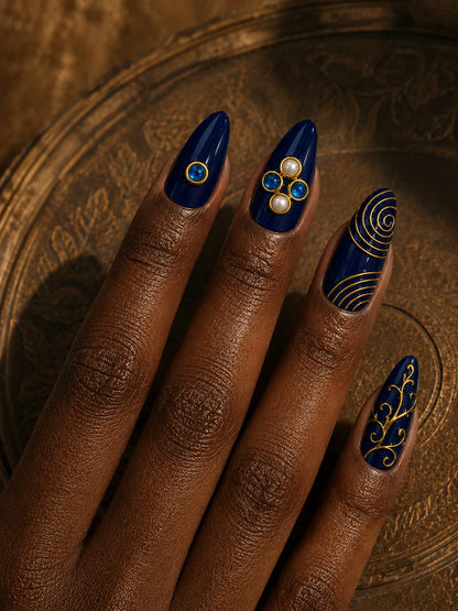 Filigree Voyage Cobalt Pearl Press-On Nails - hand2