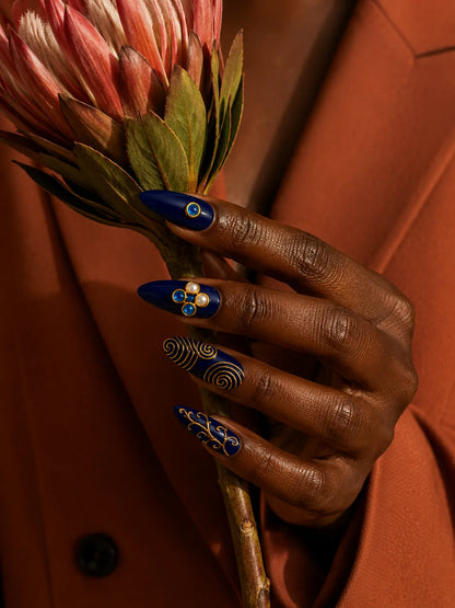 Filigree Voyage Cobalt Pearl Press-On Nails - life1