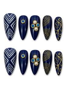 Filigree Voyage Cobalt Pearl Press-On Nails