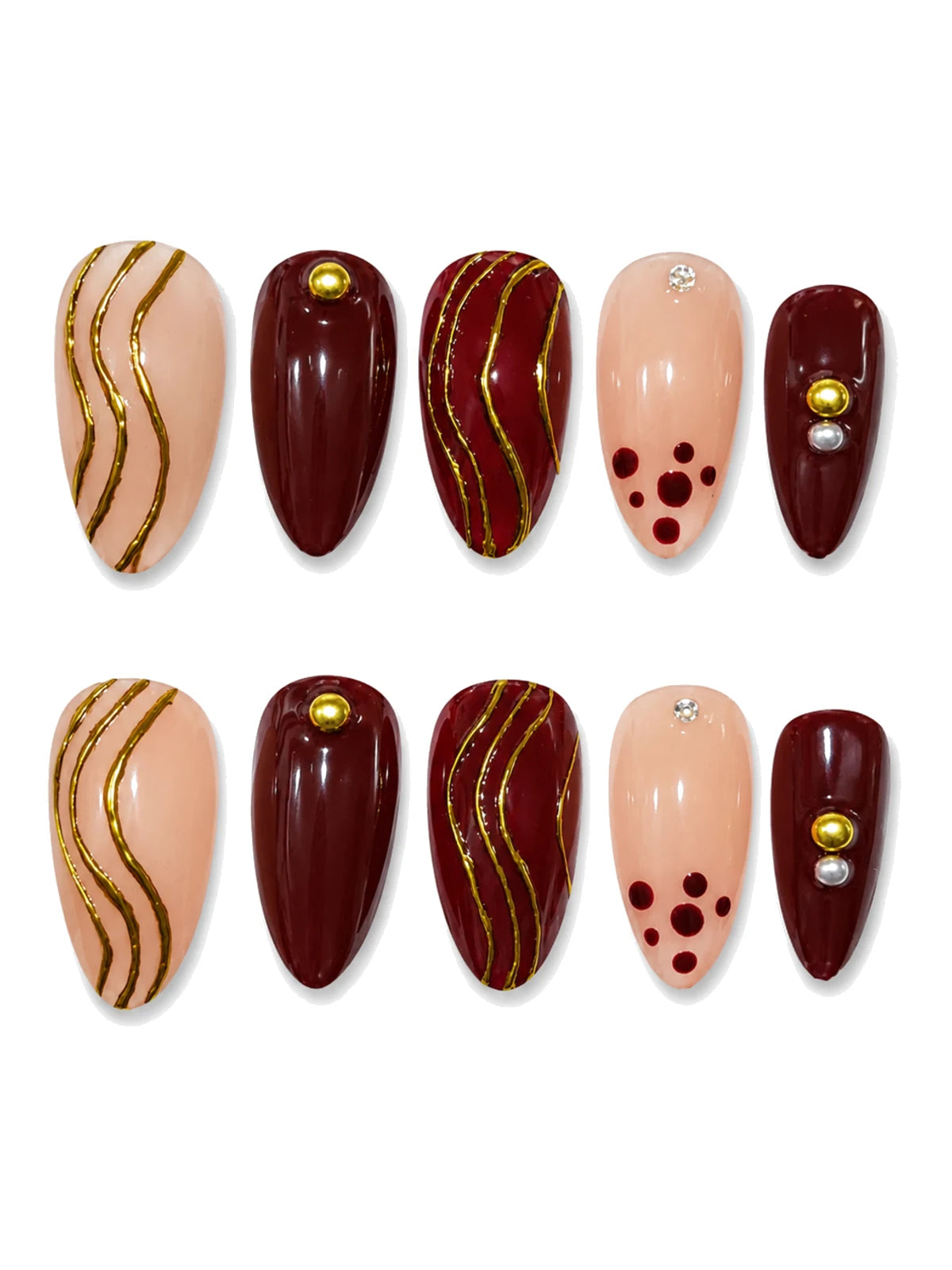 Gilded Burgundy press-on nails set