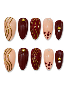 Gilded Burgundy Stripe Press-On Nails