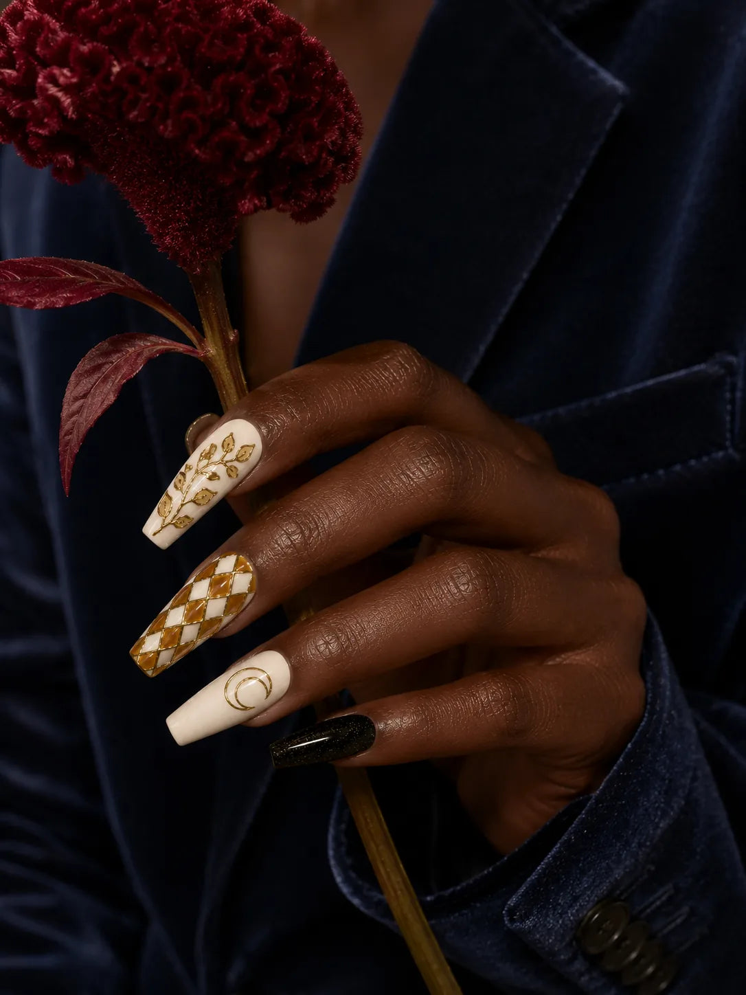 Gilded Crescent Botanical Vine Press-On Nails - life1