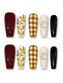 Gilded Crescent Botanical Vine Press-On Nails