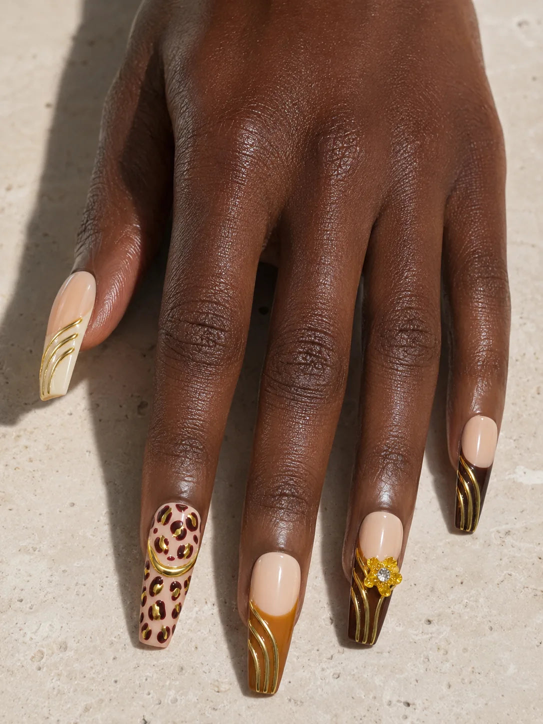 Gilded Leopard Stripe Press-On Nails - hand1
