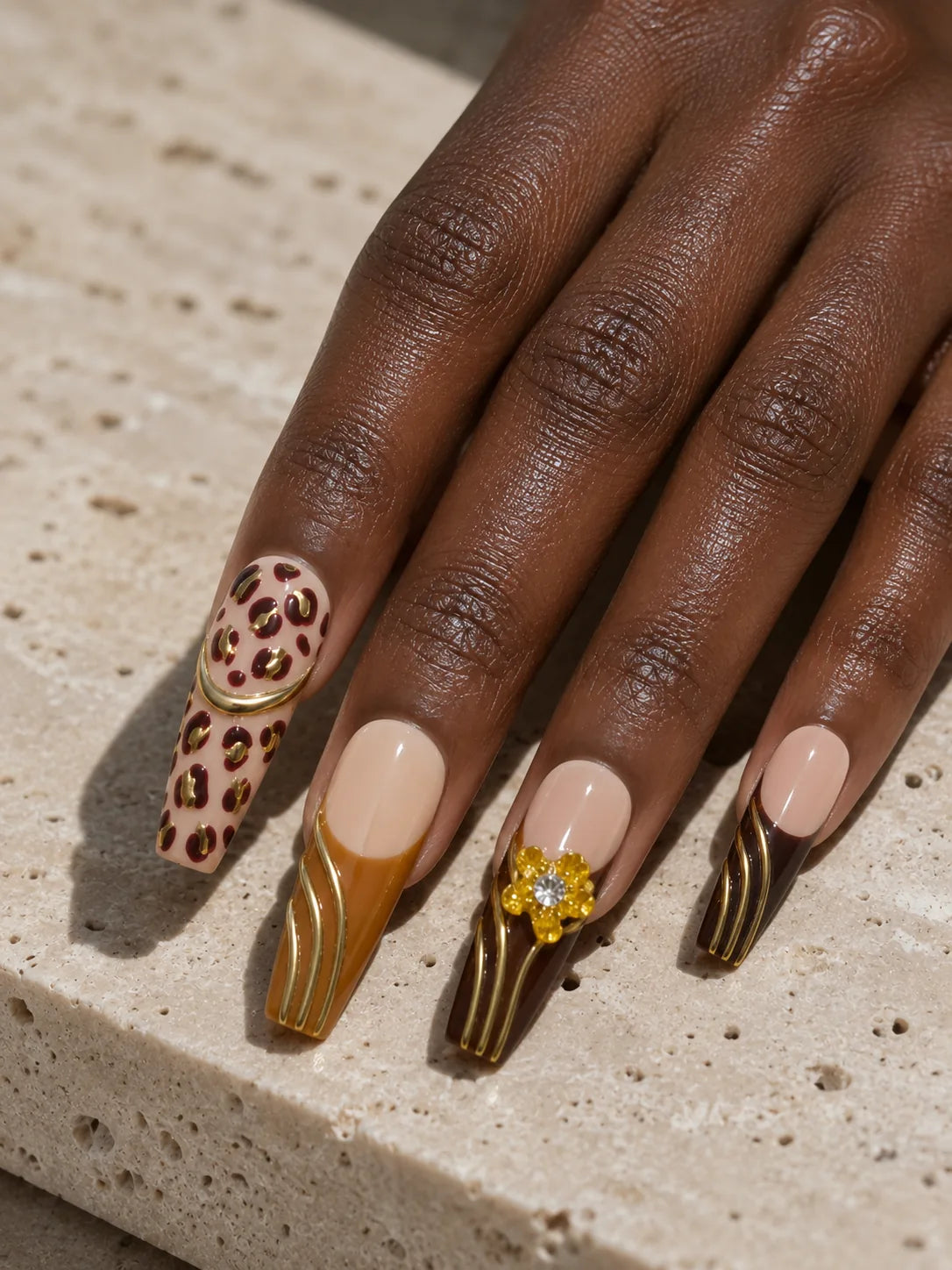 Gilded Leopard Stripe Press-On Nails - hand2