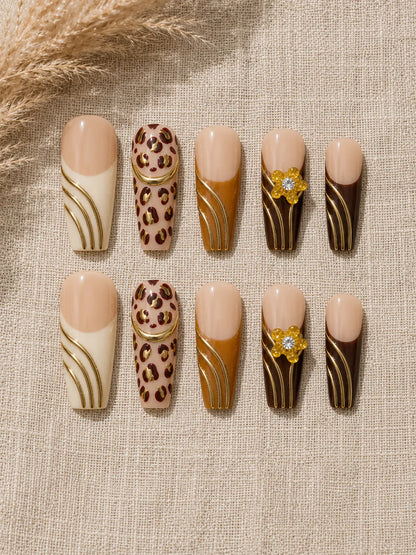 Gilded Leopard Stripe Press-On Nails - flatlay
