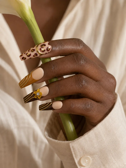 Gilded Leopard Stripe Press-On Nails - life1