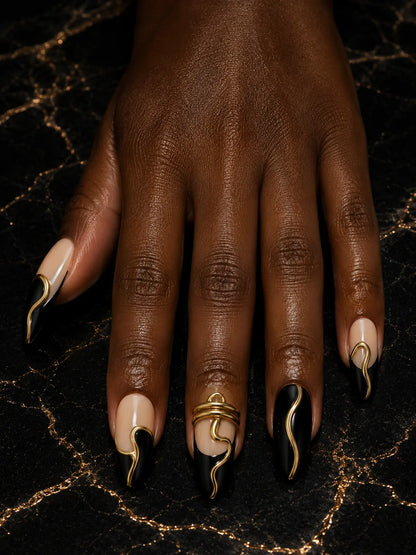 Gilded Line Nude Swirl Press-On Nails - hand1