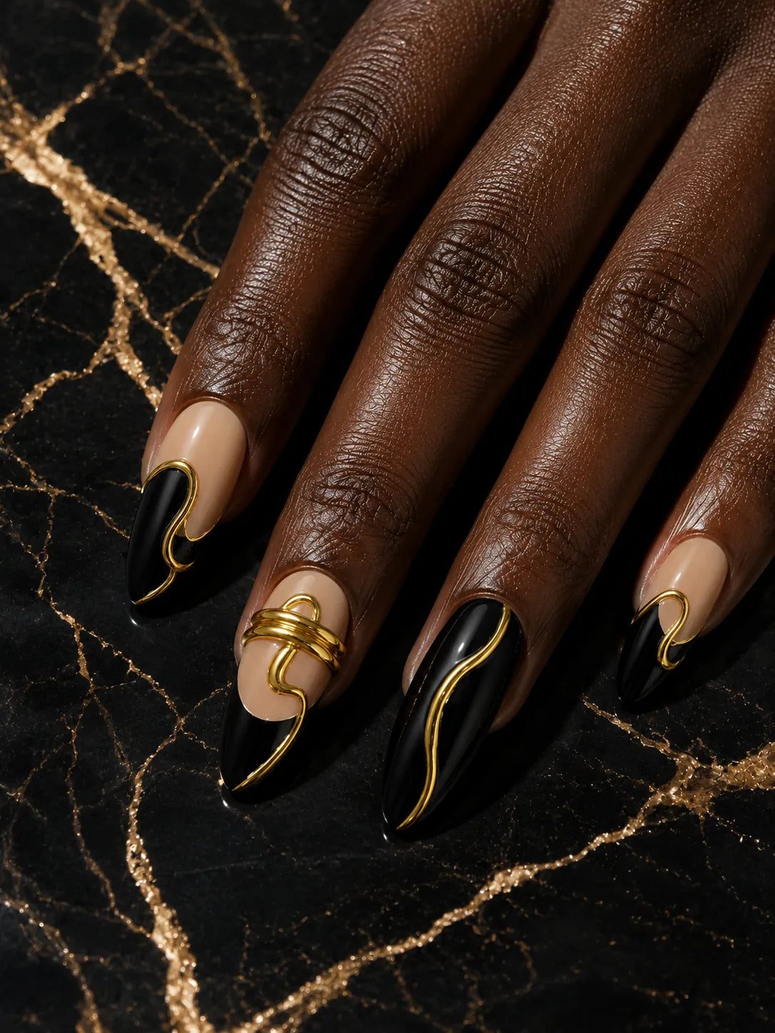 Gilded Line Nude Swirl Press-On Nails - hand2