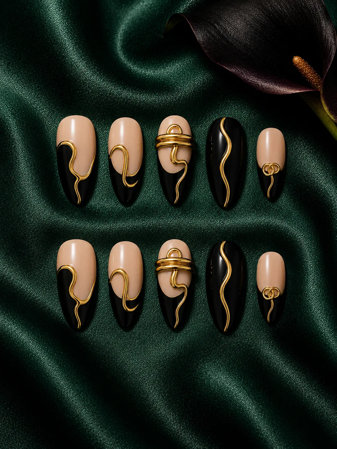 Gilded Line Nude Swirl Press-On Nails - flatlay