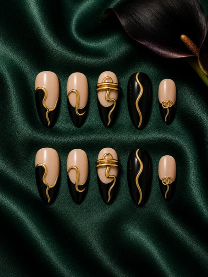 Gilded Line Nude Swirl Press-On Nails - flatlay