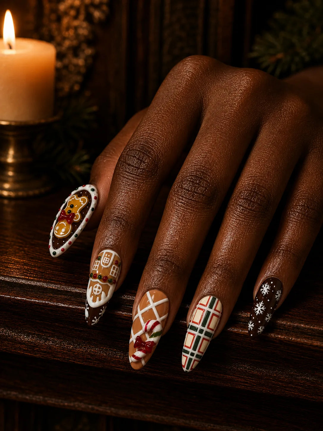 Gingerbread House Plaid Press-On Nails - hand1