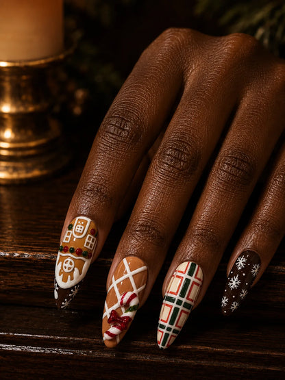 Gingerbread House Plaid Press-On Nails - hand2