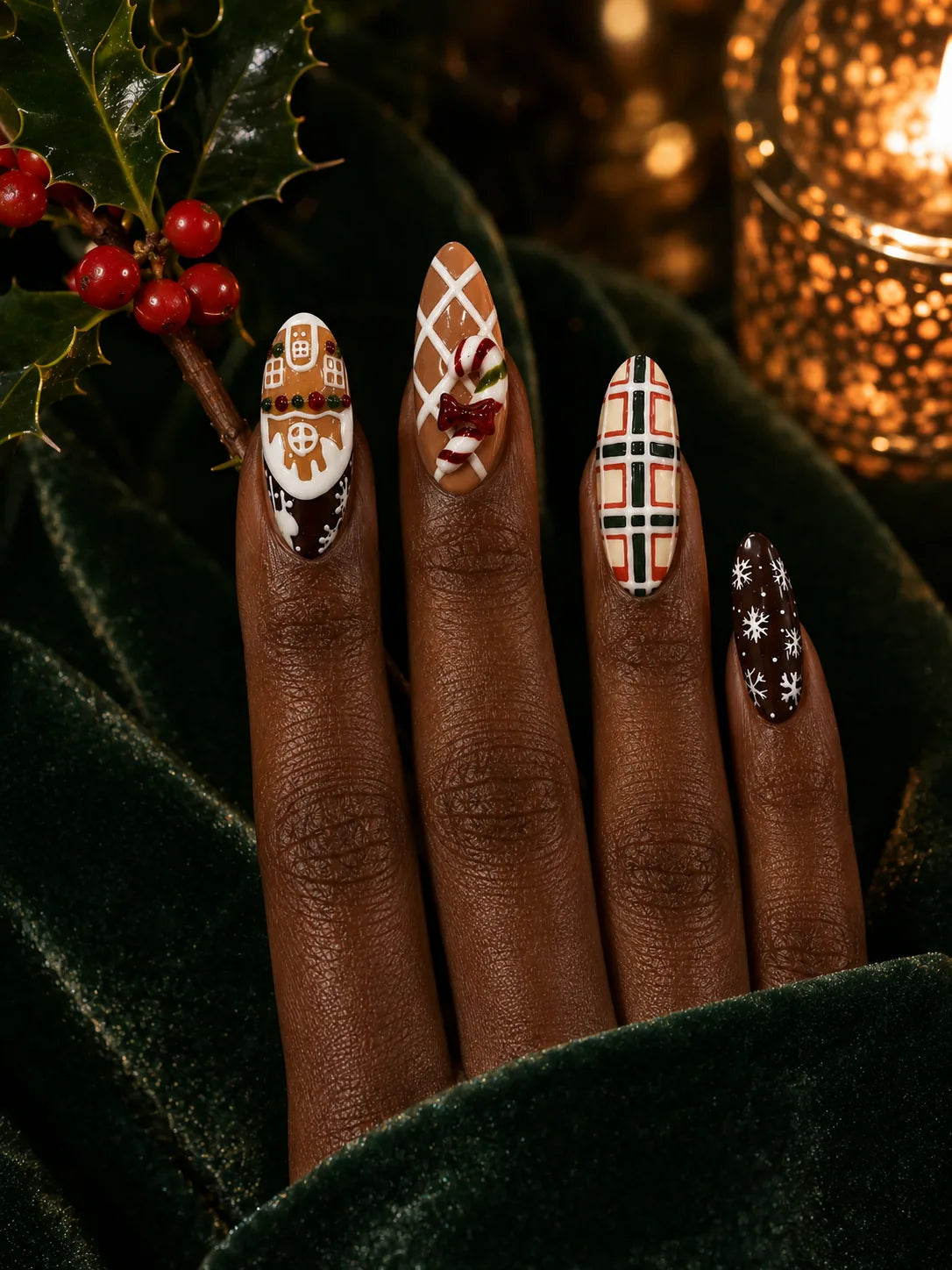 Gingerbread House Plaid Press-On Nails - life1
