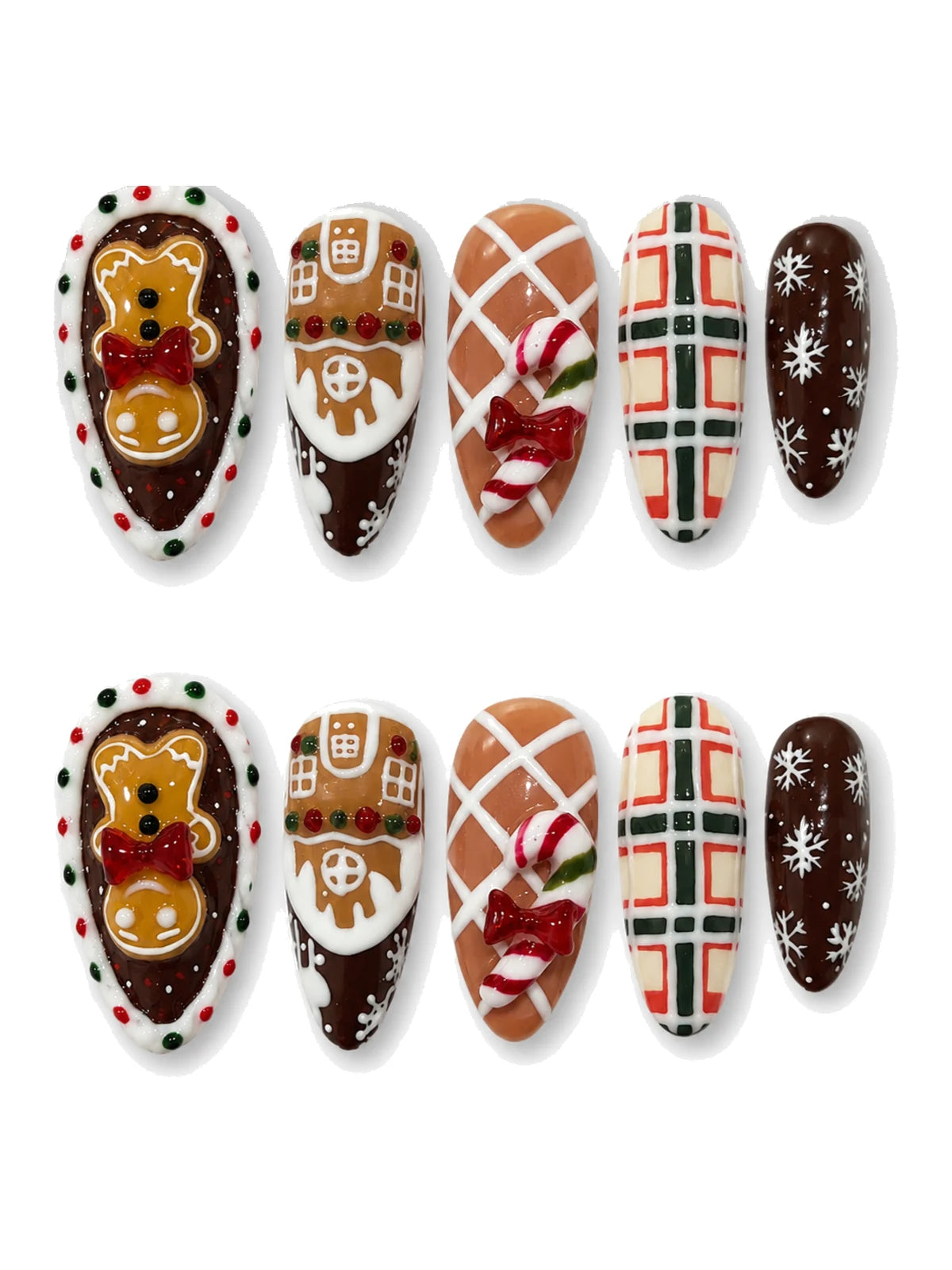 Gingerbread House press-on nails set