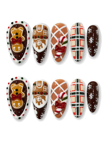 Gingerbread House - Plaid Cookie Charm Press-On Nails