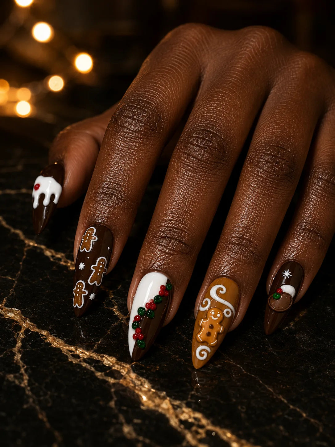 Gingerbread Kiss Holly Berry Press-On Nails - hand1