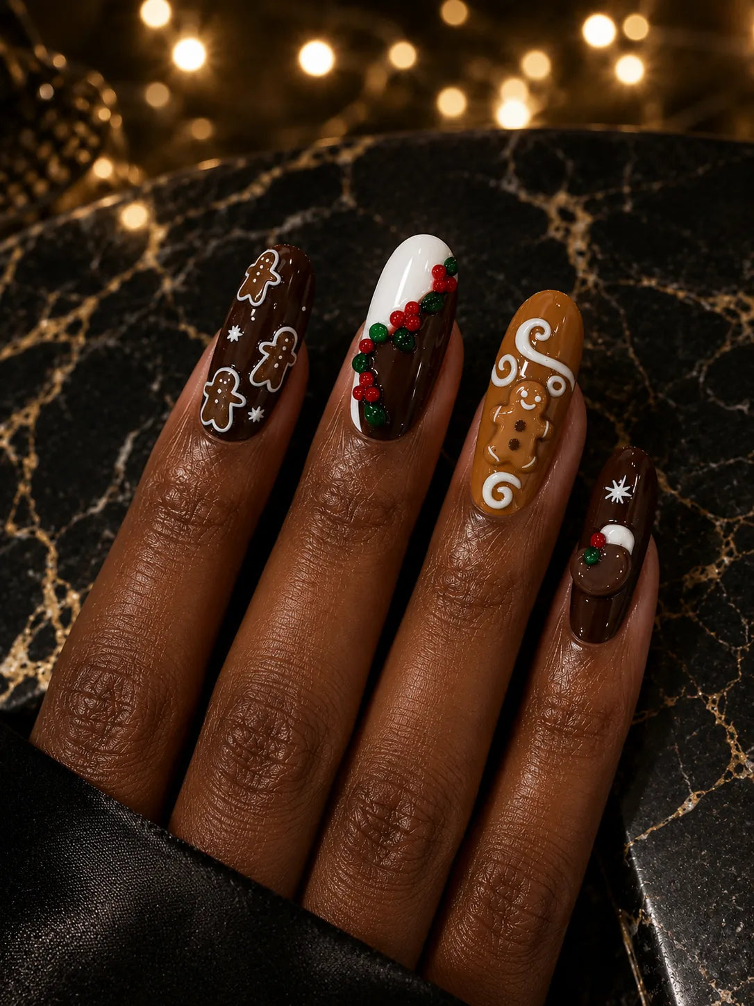 Gingerbread Kiss Holly Berry Press-On Nails - hand2