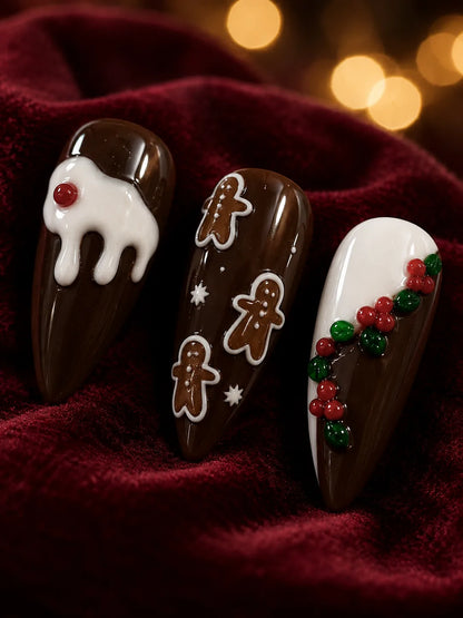 Gingerbread Kiss Holly Berry Press-On Nails - closeup