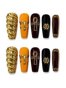 Golden Ankh - Sculptural Gold Press-On Nails