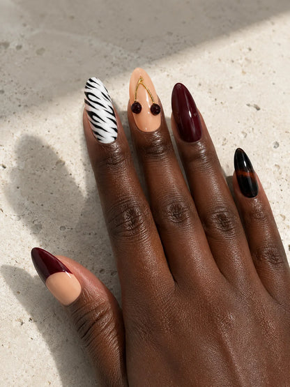 Half Moon Vamp Zebra Cherry Press-On Nails - hand1