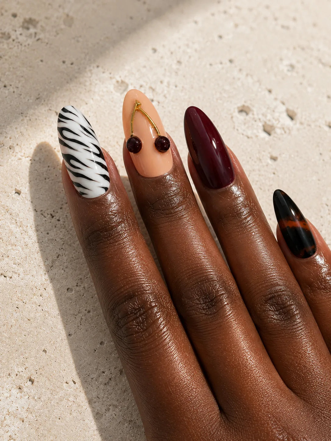 Half Moon Vamp Zebra Cherry Press-On Nails - hand2