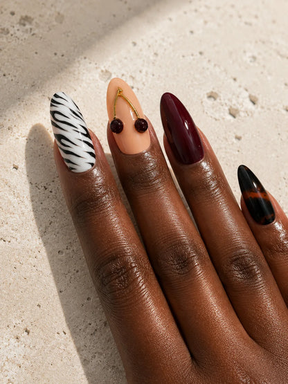 Half Moon Vamp Zebra Cherry Press-On Nails - hand2