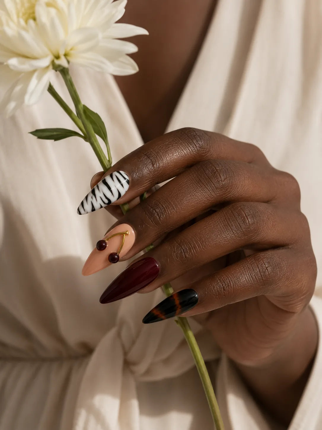 Half Moon Vamp Zebra Cherry Press-On Nails - life1