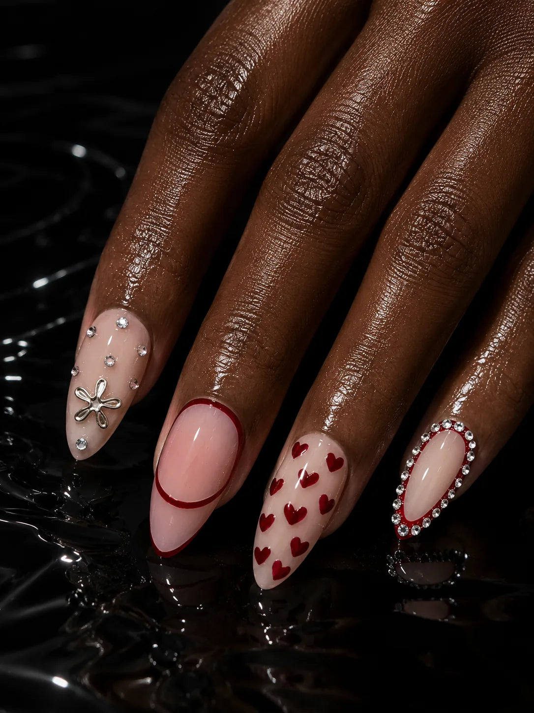 Heart Calligraphy Rhinestone Press-On Nails - hand2