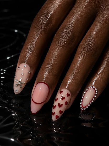 Heart Calligraphy Rhinestone Press-On Nails - hand2