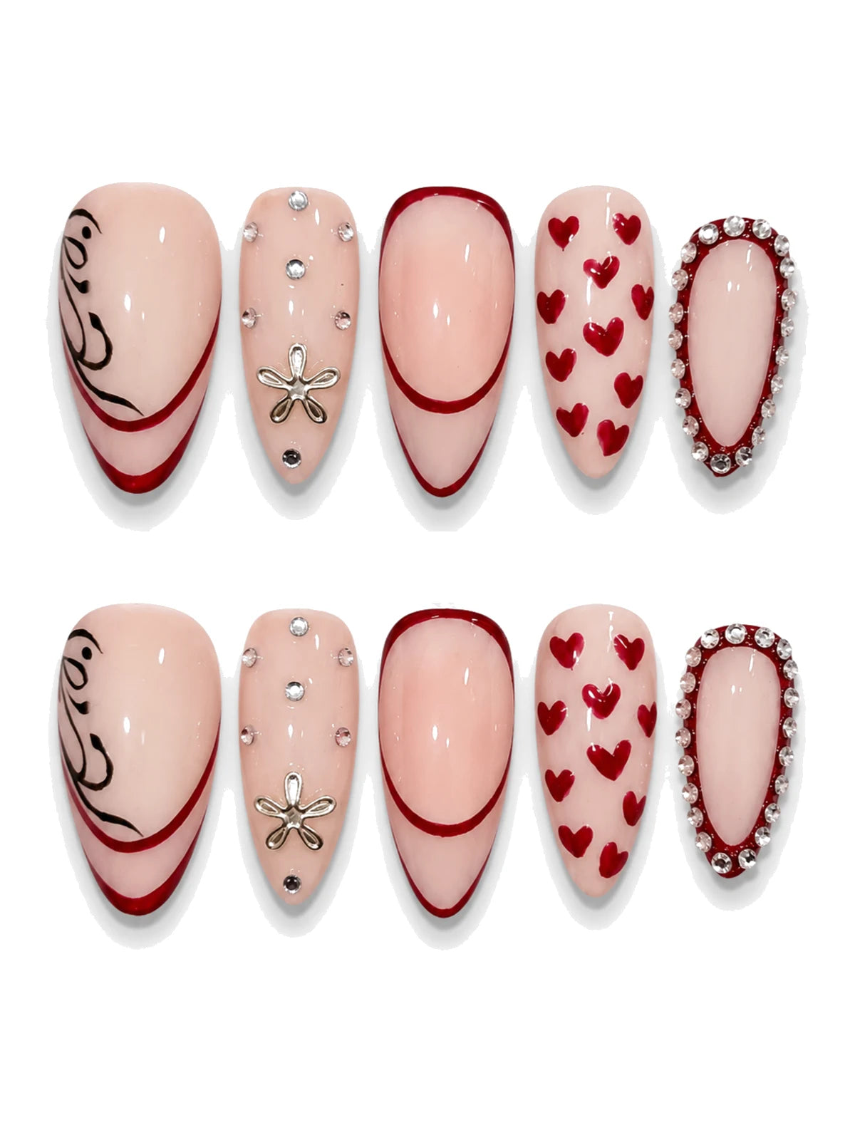 Heart Calligraphy press-on nails set