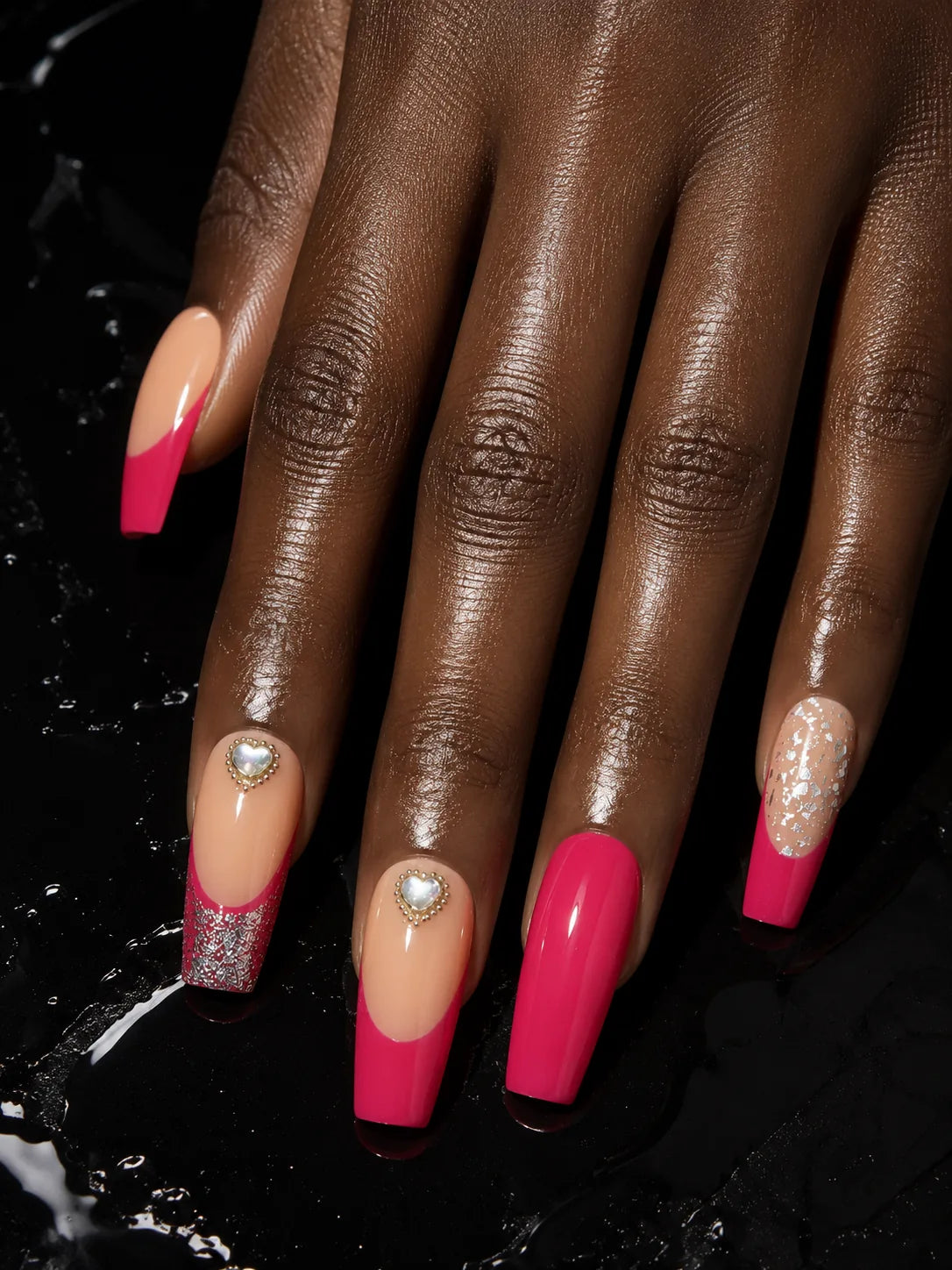 Heart French Glitter Tip Press-On Nails - hand1