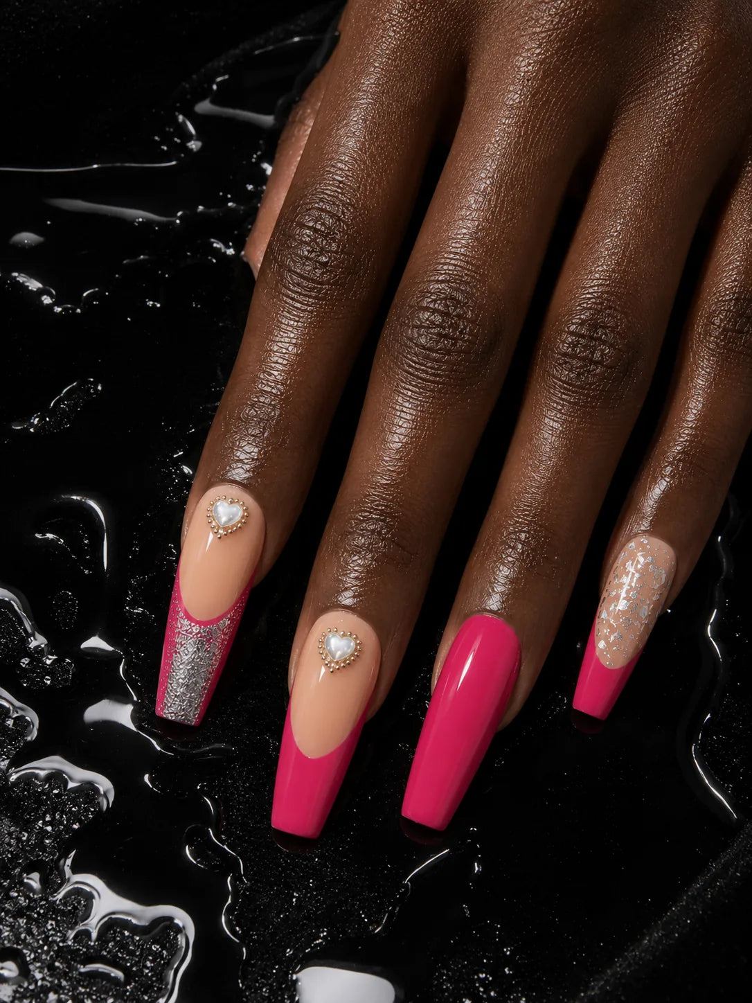 Heart French Glitter Tip Press-On Nails - hand2