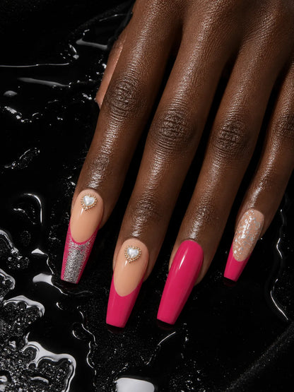 Heart French Glitter Tip Press-On Nails - hand2