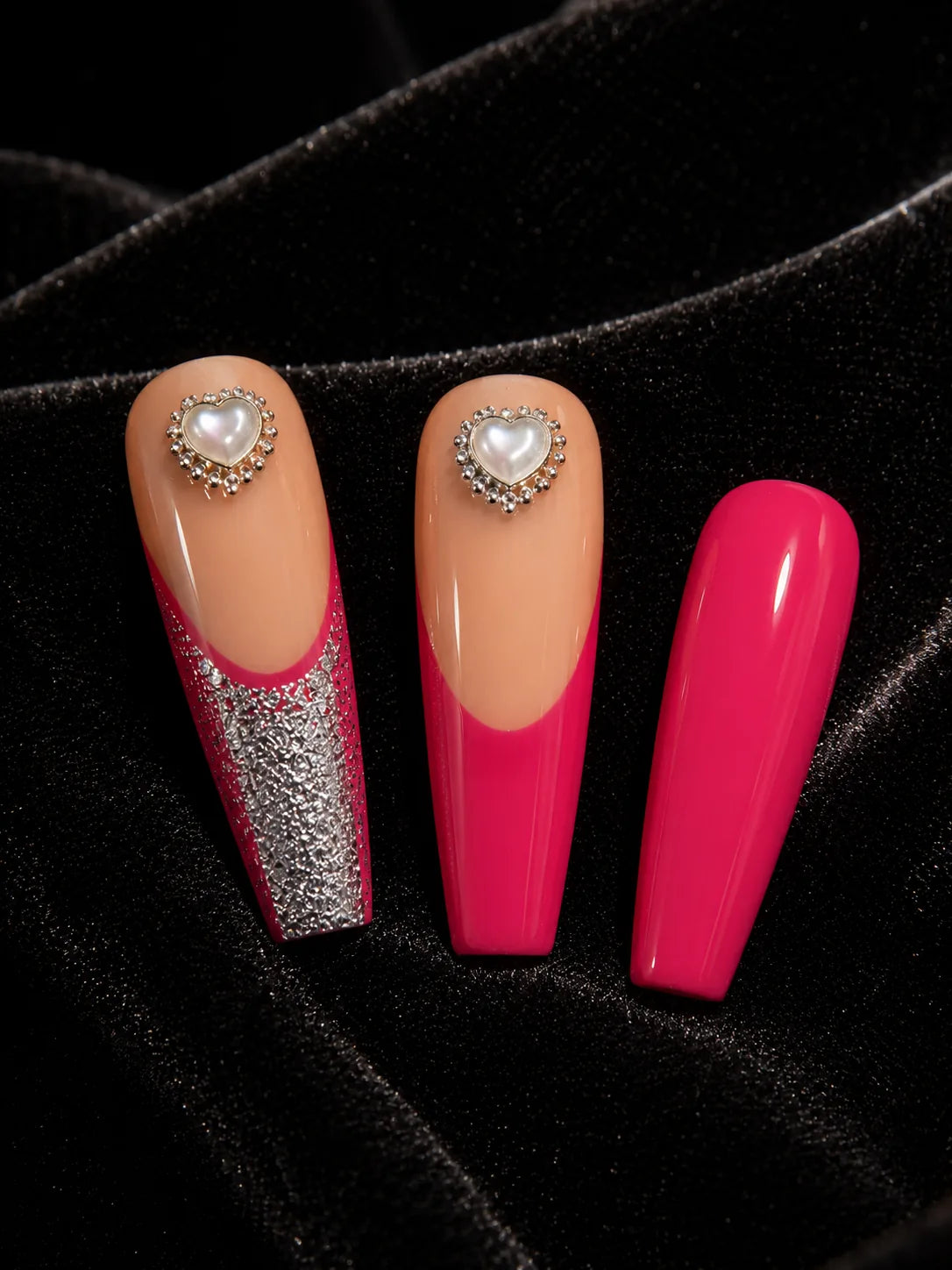 Heart French Glitter Tip Press-On Nails - closeup
