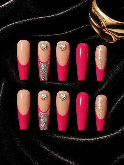 Heart French Glitter Tip Press-On Nails - flatlay