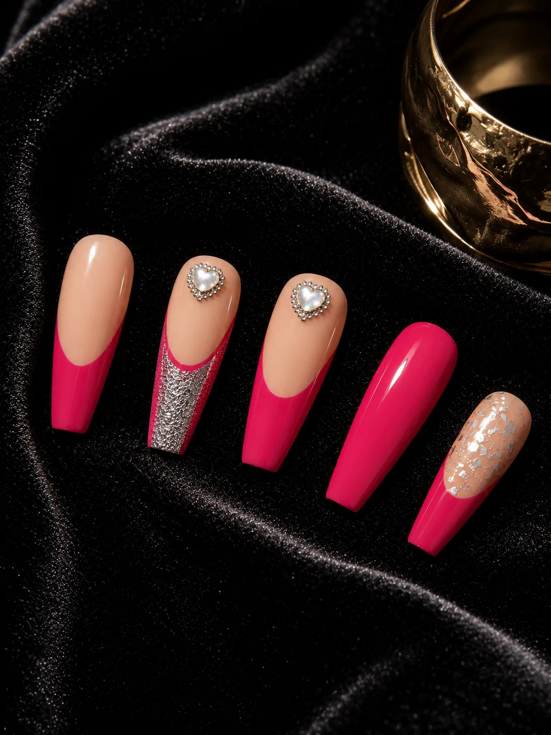 Heart French Glitter Tip Press-On Nails - closeup2